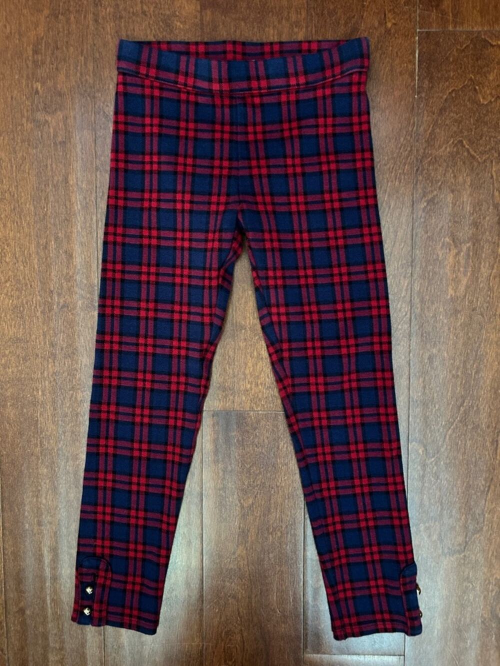 Janie and Jack Red Plaid Pull-On Knit Legging Pants with Gold Buttons, Size 8